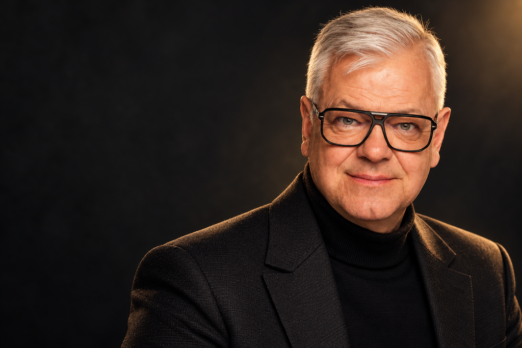 Frank Ammenn, Inhaber und Augenoptikermeister bei Brillen Krille in Rostock, mit schwarzer Brille